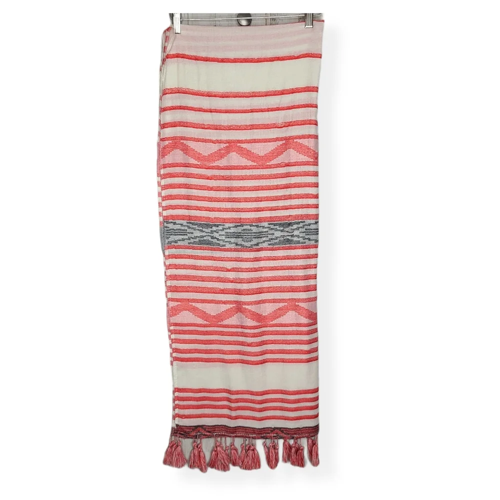 Vince Camuto Scarf Cream Red Blue Southwestern Stripe Boho Scarf Wrap